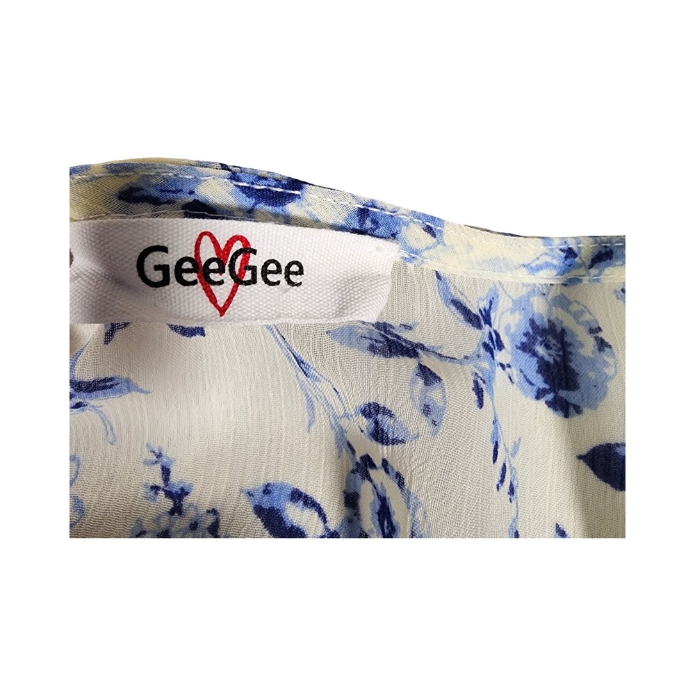 GeeGee White Blue‎ Floral Sheer Kimono Cardigan Lightweight Boho Vacation Large - Picture 6 of 10
